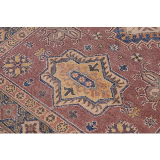 Bohemian Kazak Tribal Light Purpl/Light Blue Wool Rug - 4'0''x5'9'' For Sale In New York - Image 6 of 10