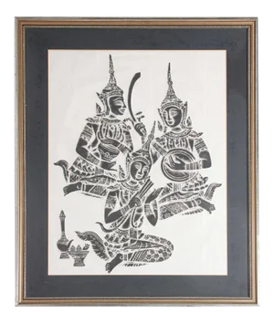 Vintage Charcoal Rubbing of Thai Musicians