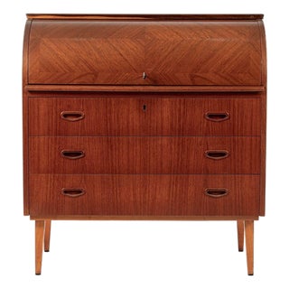 Scandinavian Teak Wood Rolltop Secretary Desk by Egon Ostergaard, Made in Sweden For Sale