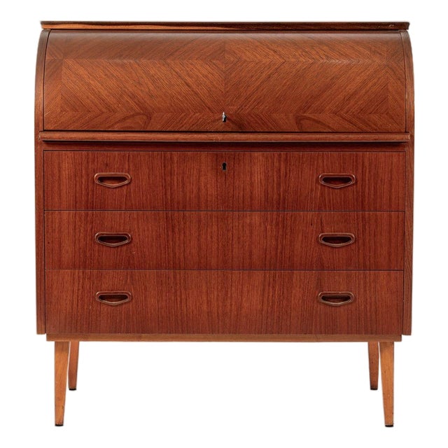 Scandinavian Teak Wood Rolltop Secretary Desk by Egon Ostergaard, Made in Sweden For Sale