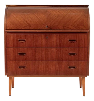 Scandinavian Teak Wood Rolltop Secretary Desk by Egon Ostergaard, Made in Sweden