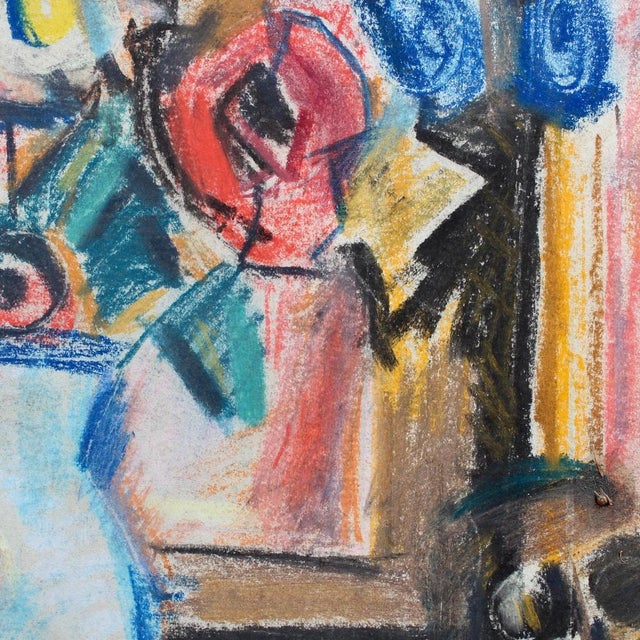 Louis Latapie, Bouquet of Flowers with Vanitas, 1930s, Wax Crayon on Paper, Framed For Sale - Image 9 of 18