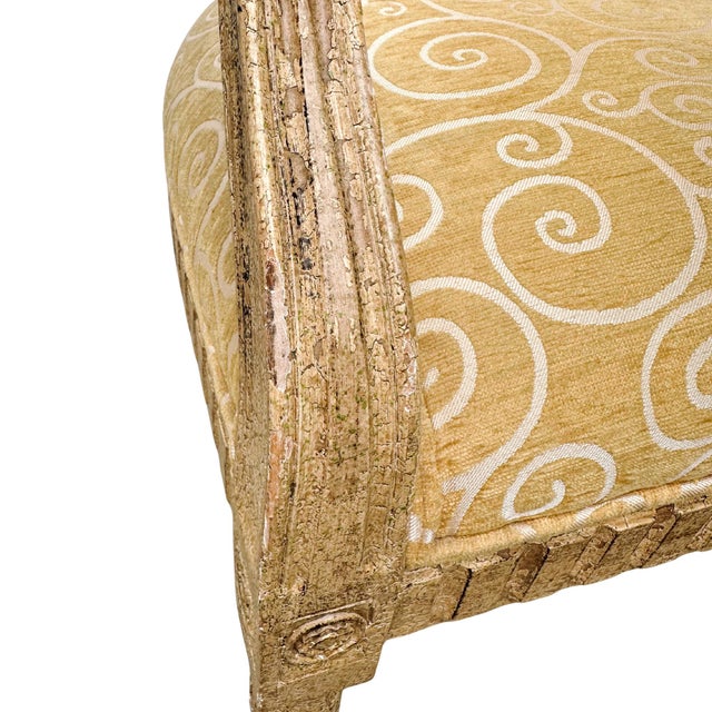 French Louis XVI Medallion Back Armchair With Crème-Peinte Distressed Finish For Sale - Image 13 of 17