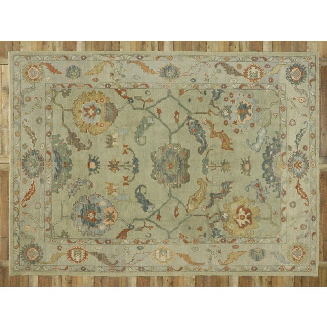 Light Green Light Green Turkish Oushak Rug - 09'02 X 12'06 For Sale - Image 8 of 11