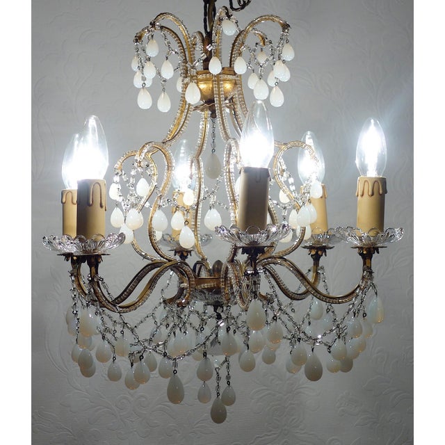 Antique Gilded Metal and Murano Glass Drop Chandelier, 1920s For Sale - Image 9 of 13