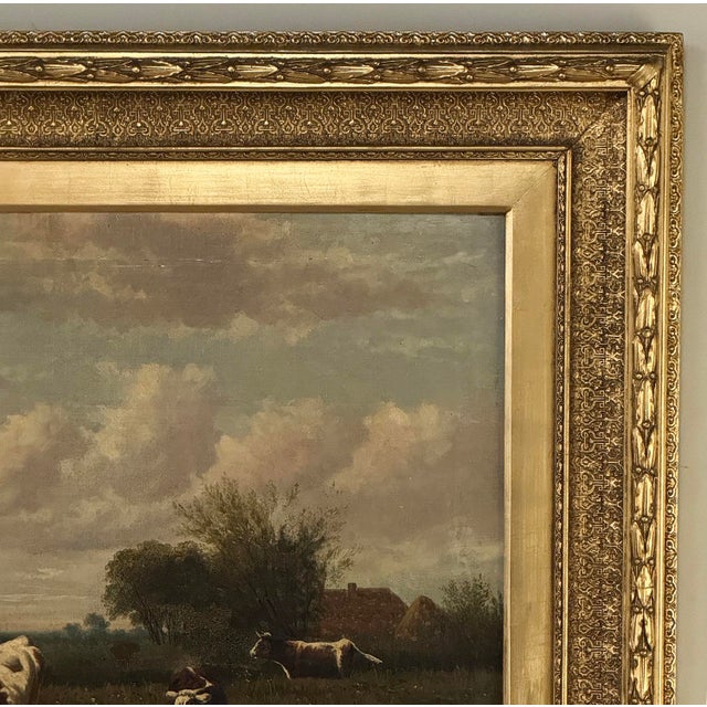 Antique Oil Painting on Canvas by Henri Dupont (1890-1961) 'Grazing Cattle' For Sale - Image 9 of 18