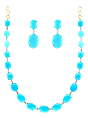 60ct Natural Sleeping Beauty Turquoise & Diamond Tennis Necklace & Earrings Set