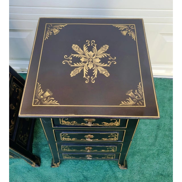 Black and Gold 4 Drawer Pyramid Graduated Dorothy Draper Style Hollywood Regency Side Tables- a Pair For Sale - Image 10 of 12