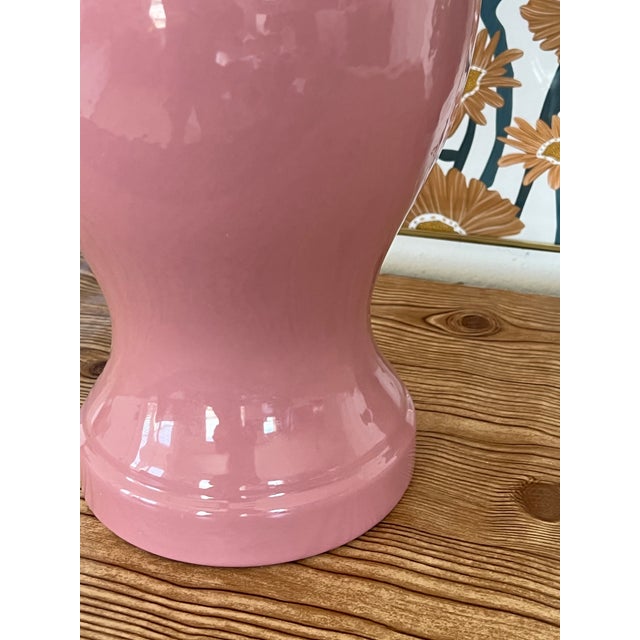 Vintage Pink Ginger Jar Table Lamp Base | Glossy Blush Ceramic Lamp | Hollywood Regency Palm Beach Decor For Sale - Image 12 of 12