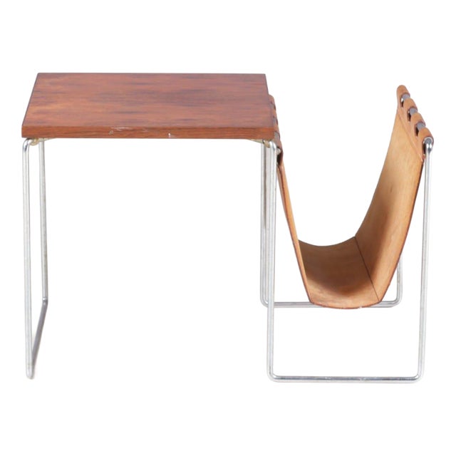 Side Table with Leather Magazine Rack from Brabantia, Netherlands, 1960s For Sale