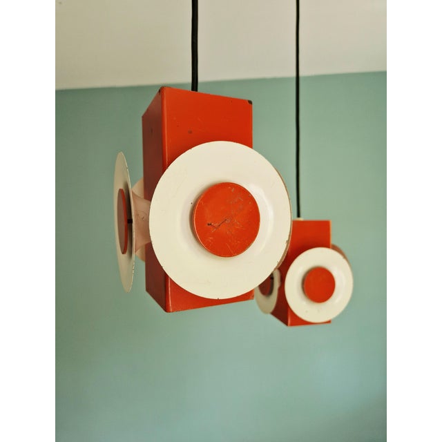 Space Age Cascade Chandelier in Orange and White Lacquered Metal from Raak, 1970s For Sale - Image 10 of 17