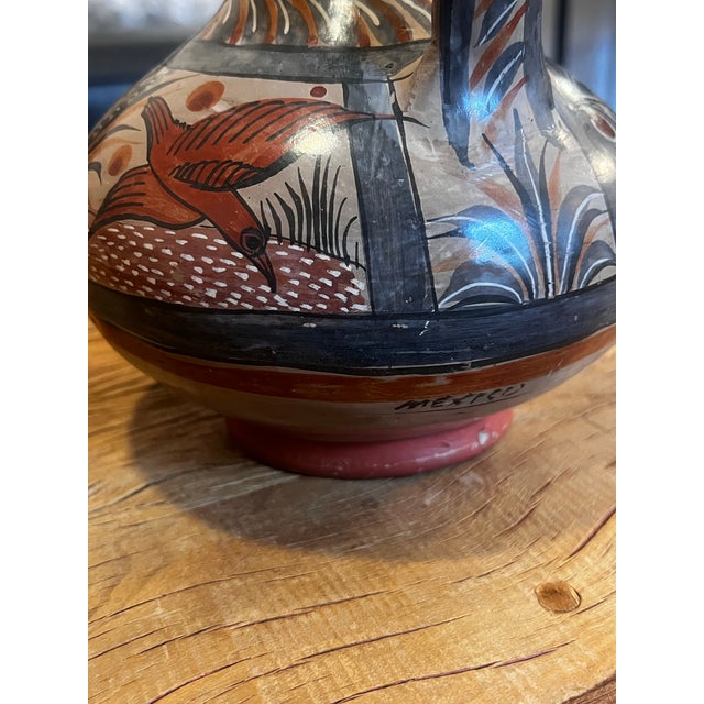Ceramic Vintage Tonalá Mexican Pottery Pitcher Vase With Handpainted Floral and Bird Motifs For Sale - Image 7 of 10
