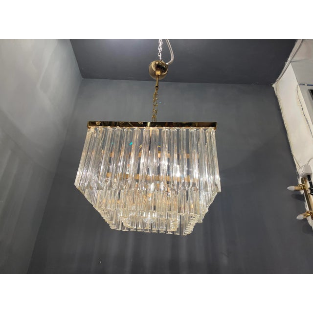 Mid-Century Modern Large Italian Murano Glass Prism Triedri Chandelier Lamp For Sale - Image 3 of 12