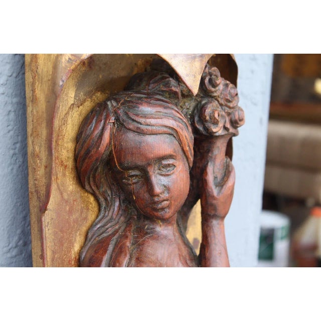 Mid-Century Modern Mid Century Era Sculpture of Demure Girl Under Shelter, Gilt Metal, Patinated Wood For Sale - Image 3 of 3