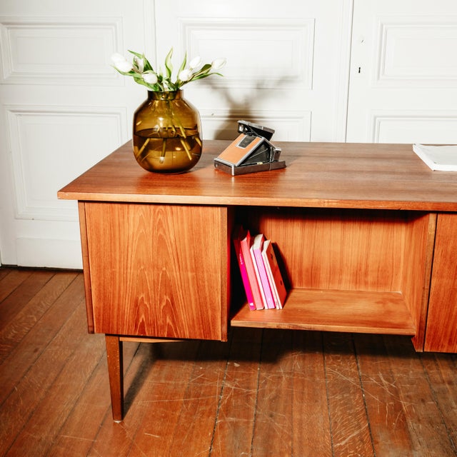 Tan Vintage Teak Double Desk, 1960s For Sale - Image 8 of 9
