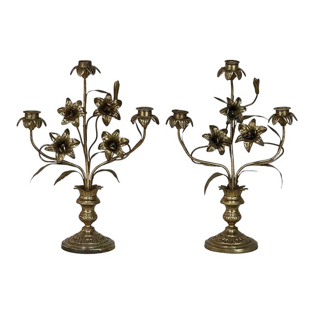 Pair Napoleon III Period Bronze Floral Candelabra For Sale