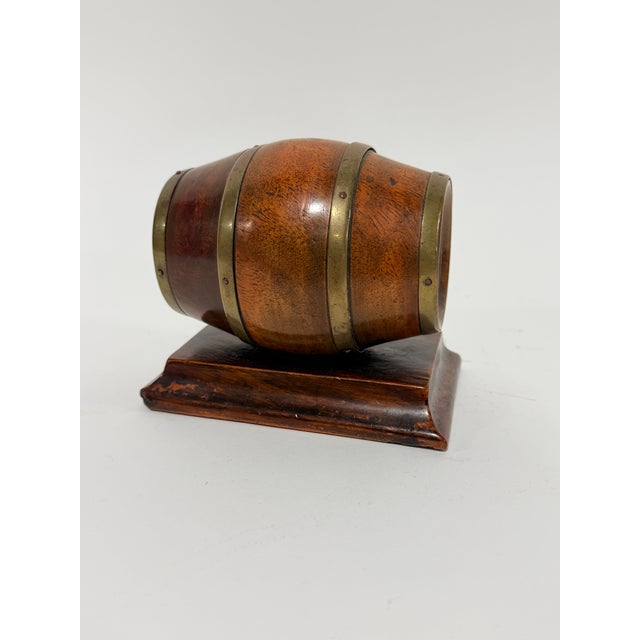 Georgian Barrel-Form Brass Bound Mahogany String Holder C. 1830 For Sale - Image 4 of 7