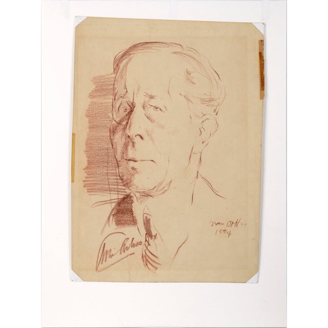 Paper Portrait of George Arliss in Conte Crayon on Cardstock 1934 by Ivan Opffer For Sale - Image 7 of 7