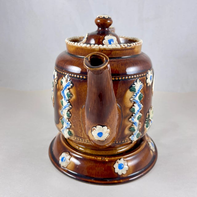 Brown English Measham Bargeware Love at Home Teapot on Stand For Sale - Image 8 of 12