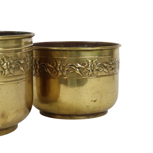 Brass Repoussé Flower Planters, France, Set of 3 For Sale - Image 10 of 18