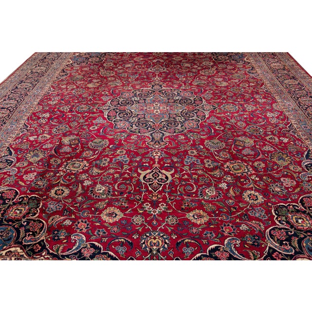 Traditional 19th Century Antique Mohtasham Kashan Handmade Botanical Medallion Red Wool Rug For Sale - Image 3 of 10
