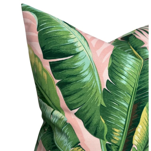 Contemporary Palm Floral Pillow Cover in Blush, 22x22 Pillow For Sale - Image 3 of 3
