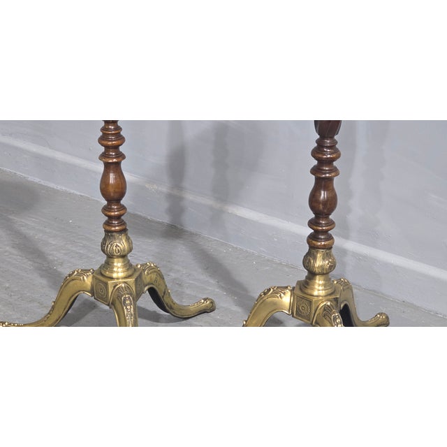 Mahogany and Brass Torchere Stands, 1920s, Set of 2 For Sale - Image 6 of 9