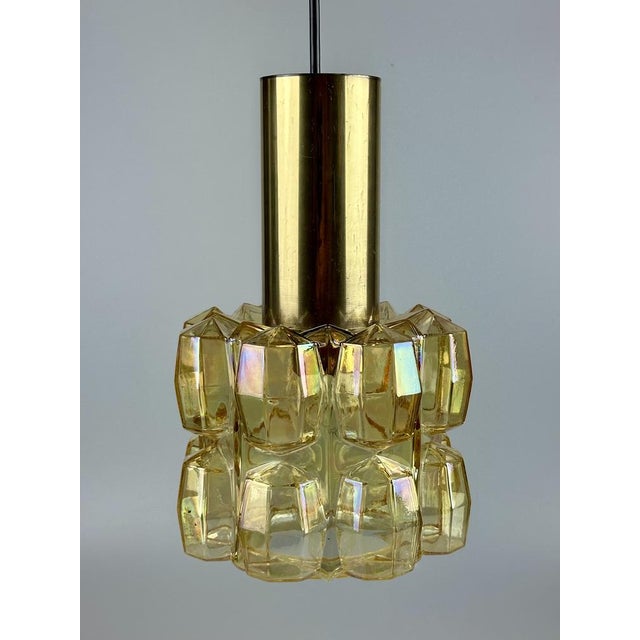 1960s/70s Ceiling Lamp Glashütte Limburg Germany Glass & Brass Space Age Item: Ceiling Lamp Manufacturer: Glashütte...