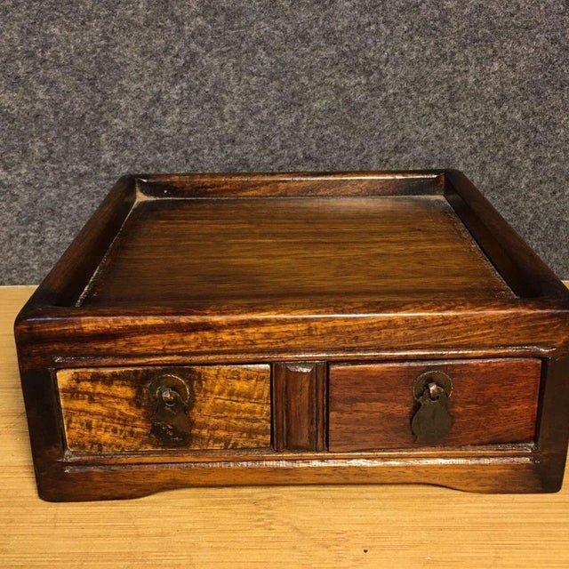 Wood Vintage Rosewood Desk Organizer Box With Dual Drawers and Tray Top For Sale - Image 7 of 9