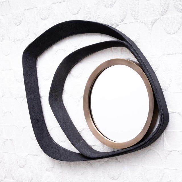 Modern Modern Mirror in Black Shagreen With Bronze Patina Brass Details by R&y Augousti For Sale - Image 3 of 7