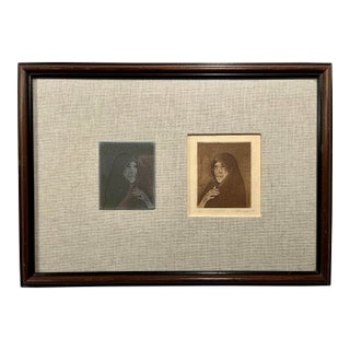 1970s Rare Alfredo Arciniaga Limited Edition "Juana" Intaglio Etching With Steel Plate For Sale