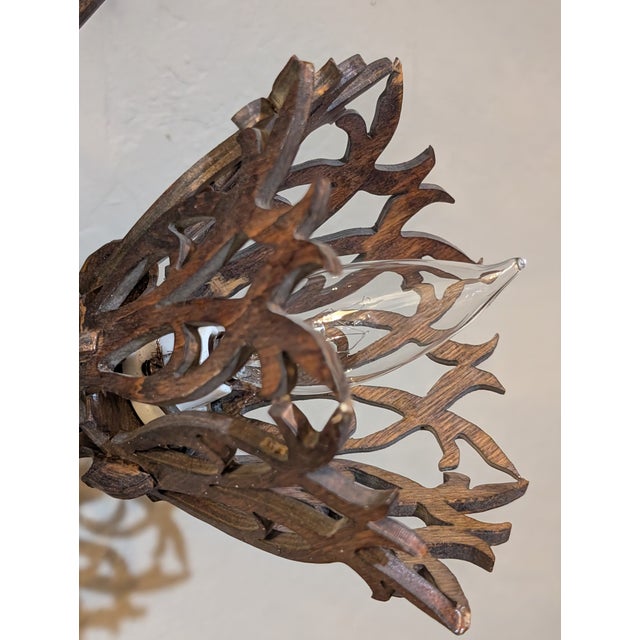 Wood Antique Early 1900's Carved Wood Wall Sconces, a Pair For Sale - Image 7 of 11