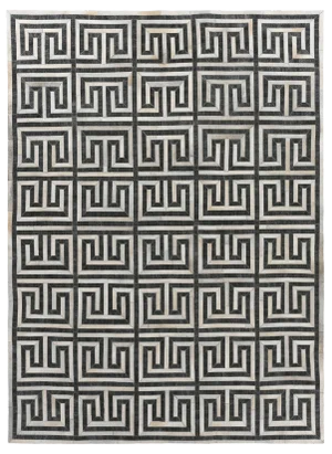 Dover Patchwork Leather Viscose Charcoal Ivory Rug - 9'6"x13'6"