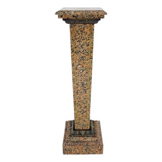 Tall Antique c1920s Brass Mount Inlayed Granite 12” Square Pedestal Stand MINT For Sale
