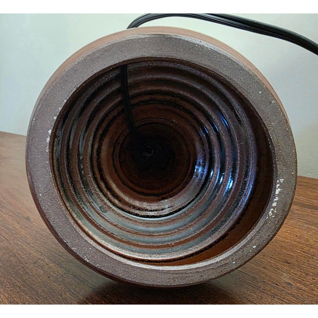 Vintage French Mid Century Brown Stoneware Studio Pottery Lamp C. 1960s For Sale - Image 11 of 16