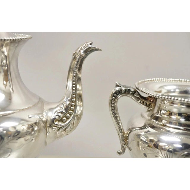 Antique Manhattan Silver Plate Co Silver Plated Tea Serving Set - 4pc Set For Sale - Image 9 of 12