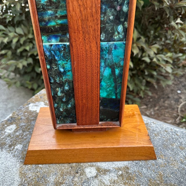 1960s Harris Strong Teak Tile Tower Table Lamp Base Blue Teal 60s Mid Century Modern For Sale - Image 5 of 12