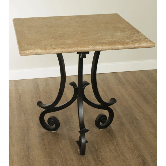 High Quality Heavy Hand Forged Iron Base Bar Height Table Supporting Thick Travertine Top