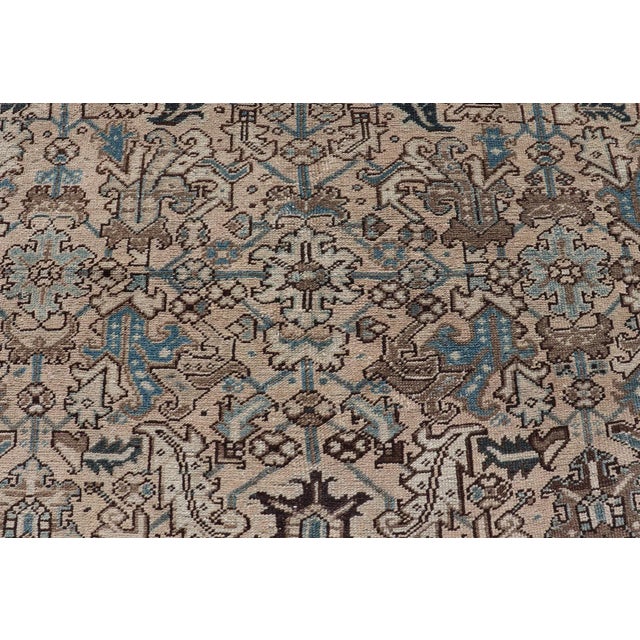 Early 20th Century Square Size Persian Heriz Rug With All-Over Sub Floral Design in Brown & Blue For Sale - Image 9 of 13