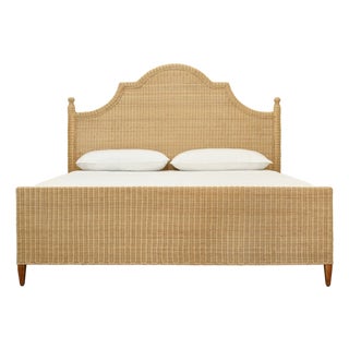 Matthew Izzo Home Chamberlain King Arched Headboard, Side Rails, and Footboard in Rattan With Wood Feet For Sale