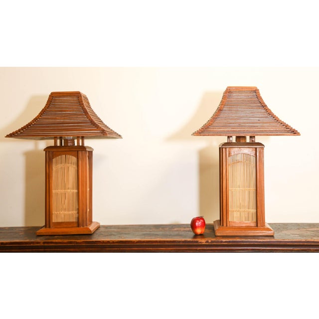 Vintage Asian Wood Table Lamps Handcrafted in Japan For Sale - Image 12 of 12