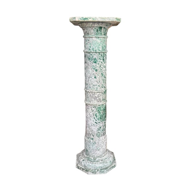 An Early 20th Century Green Varigated Marble Column With Reeded Bands and Octagonal Base For Sale - Image 10 of 12
