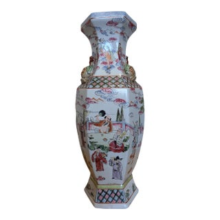 Antique Chinese Famille Rose Eight Immortals Hexagonal Shape Vase (21 Inches) For Sale