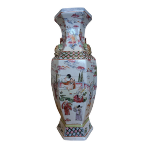 Antique Chinese Famille Rose Eight Immortals Hexagonal Shape Vase (21 Inches)