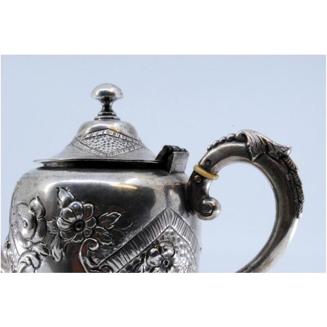 Silver Kettle with Reliefs and Removable Lid For Sale - Image 3 of 11