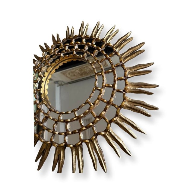 Antique Italian Gilded Wood Sunburst Mirror For Sale - Image 4 of 4