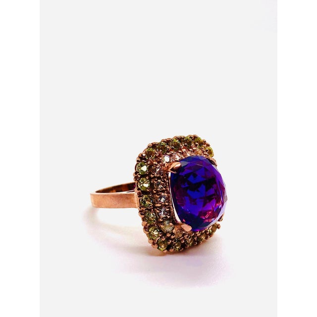 Purple Bochic Capri Vintage 18K Gold & Silver Multi-Gem Ring with Amethyst, Circa 1990 For Sale - Image 8 of 11
