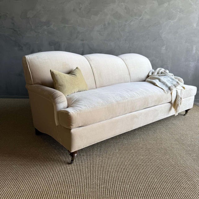 Custom Made Modern English Arm Sofa in Performance Linen Velvet - 96" For Sale - Image 4 of 11