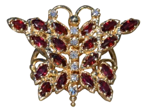 The Dimondale: Ladies 14K Yellow Gold Garnet and Diamond Butterfly Ring