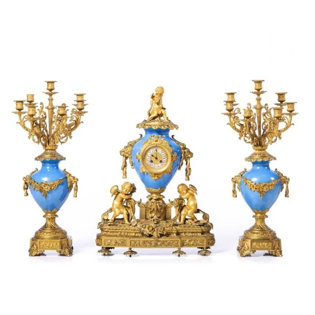 Napoleon III Clock Set in Sévres Porcelain, 19th Century, Set of 3 For Sale - Image 6 of 7